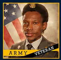 Portrait of Terry O&rsquo;Neal in U.S. Army uniform in front of a United States flag